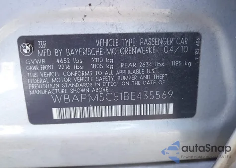 2011 BMW 335I z USA, uszkodzony, nr VIN WBAPM5C51BE435569